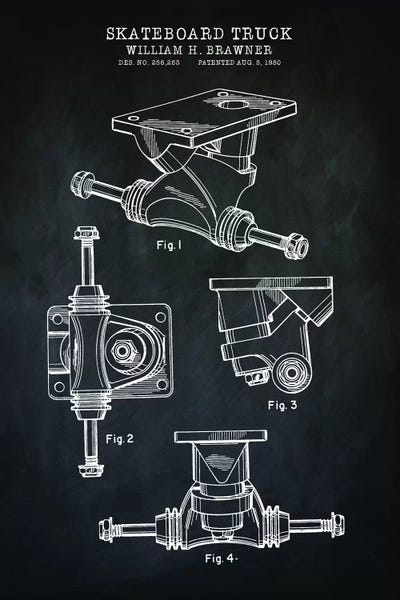 Skateboard Truck, Black by PatentPrintStore framed canvas print