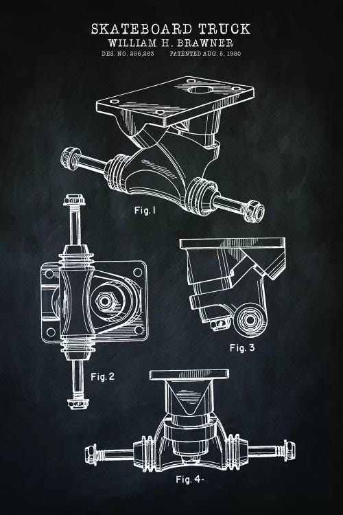 Skateboard Truck, Black by PatentPrintStore wall art