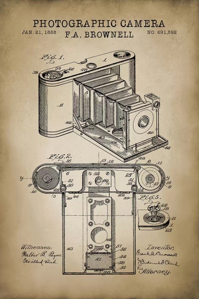 Brownell Camera, Beige by PatentPrintStore framed wall art