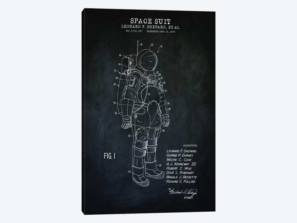 Spacesuit I, Black by PatentPrintStore 1-piece Canvas Print