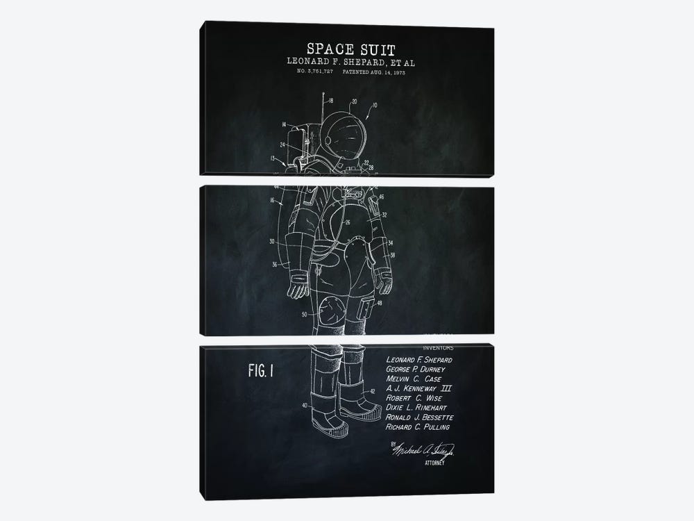 Spacesuit I, Black by PatentPrintStore 3-piece Art Print