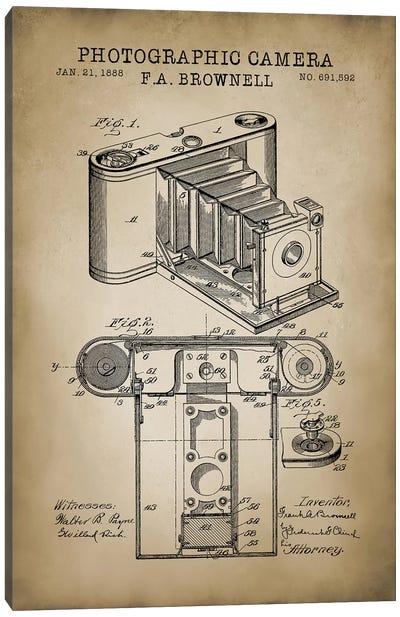 Brownell Camera, Beige Canvas Art Print - PatentPrintStore