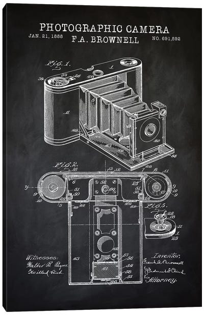 Brownell Camera, Black Canvas Art Print - PatentPrintStore
