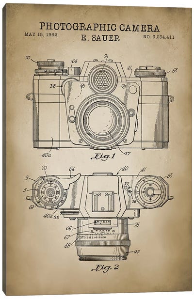 1962 Sauer Camera, Beige Canvas Art Print - PatentPrintStore