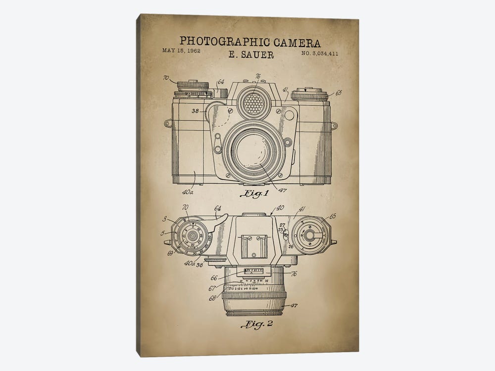 1962 Sauer Camera, Beige by PatentPrintStore 1-piece Art Print