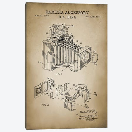 Camera Accessory, Beige Canvas Print #PAT20} by PatentPrintStore Canvas Artwork