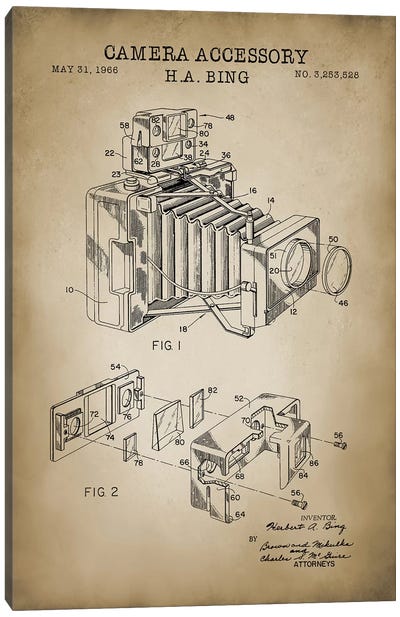 Camera Accessory, Beige Canvas Art Print - PatentPrintStore