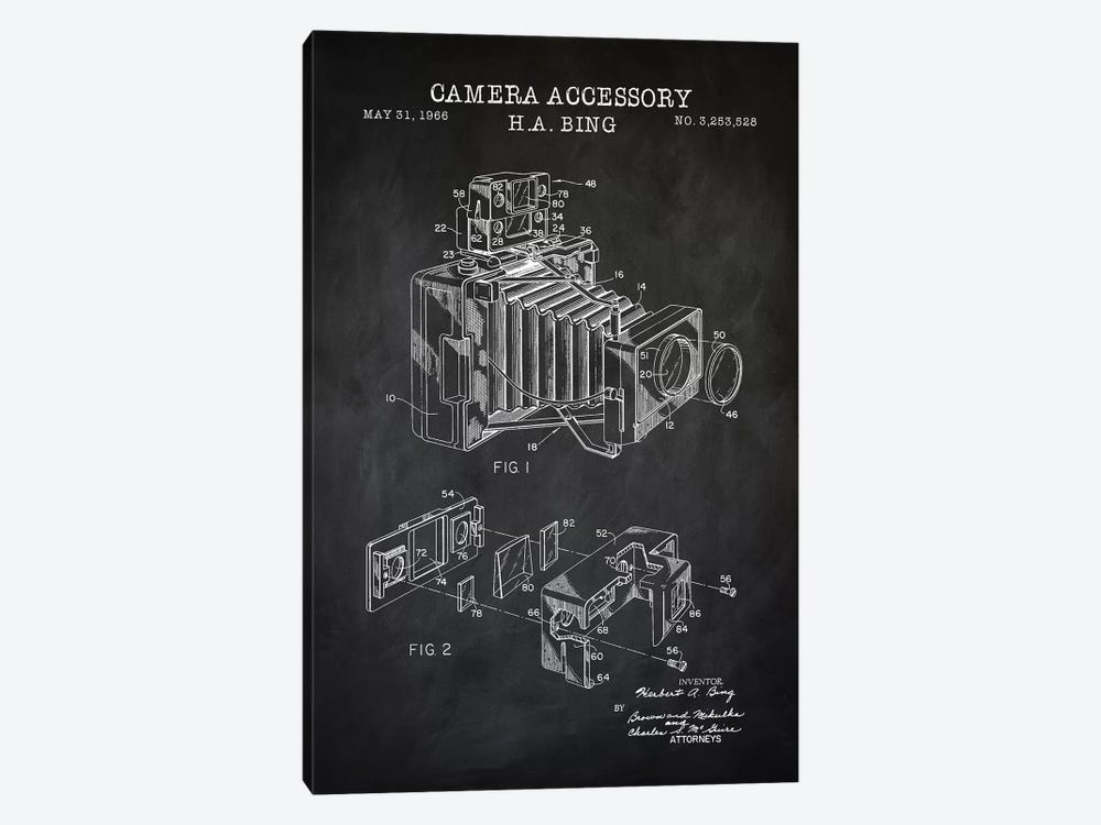 Camera Accessory, Black by PatentPrintStore 1-piece Canvas Art Print