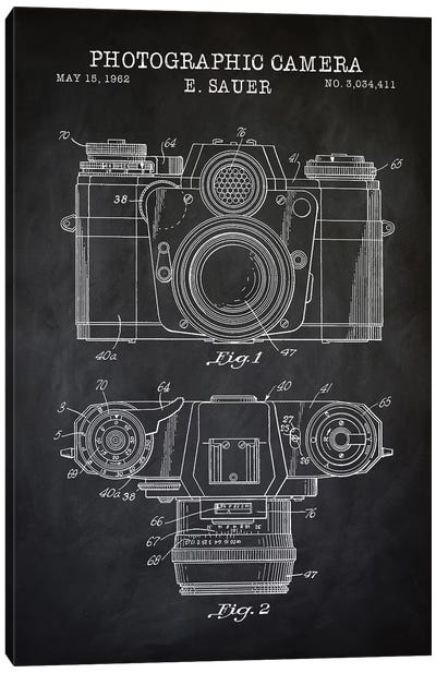 1962 Sauer Camera, Black Canvas Art Print - PatentPrintStore