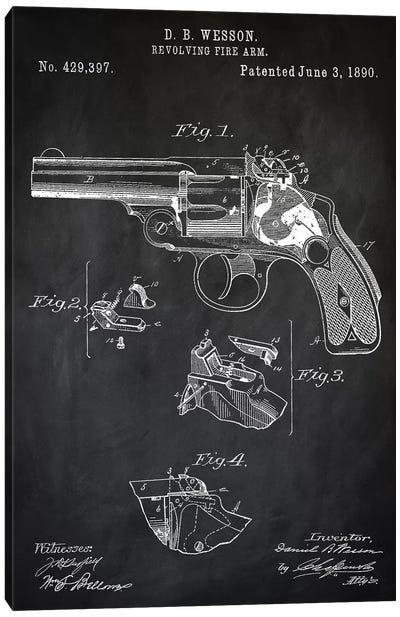 D.B. Wesson Revolver II Canvas Art Print - Weapon Blueprints