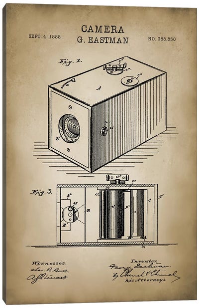 Eastman Camera, Beige Canvas Art Print - PatentPrintStore