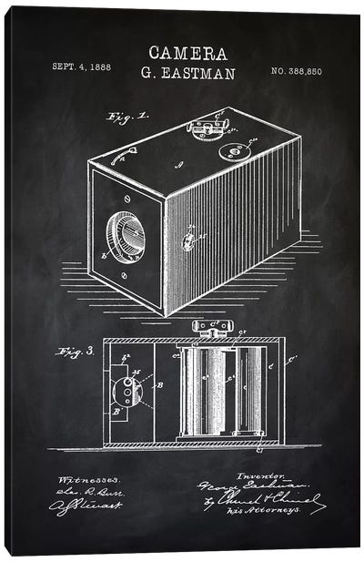 Eastman Camera, Black Canvas Art Print - Electronics & Communication Blueprints