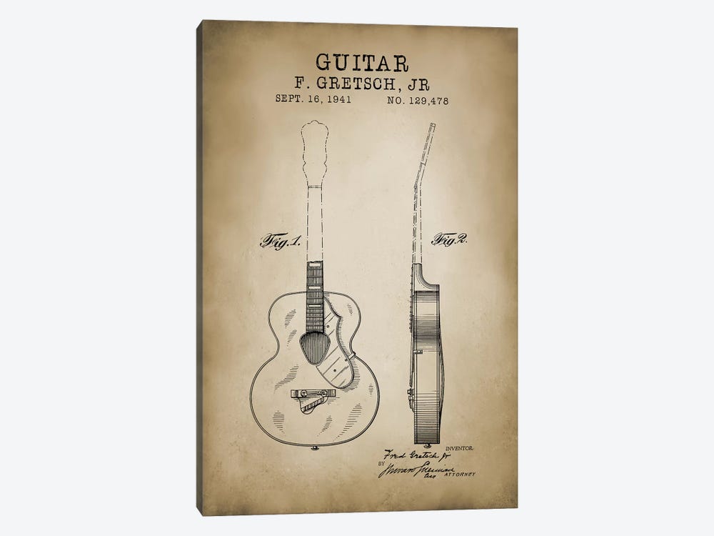 F. Gretsch, Jr. Guitar by PatentPrintStore 1-piece Canvas Art Print