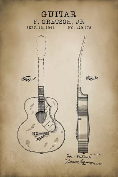 Music Blueprints: F. Gretsch, Jr. Guitar by PatentPrintStore