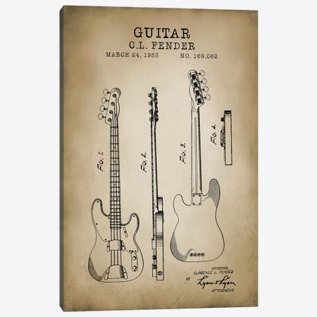 Fender Guitar Canvas Print #PAT45} by PatentPrintStore Art Print