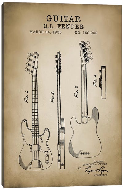 Fender Guitar Canvas Art Print - Music Blueprints