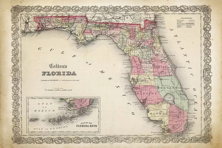 Florida Map, 1863 by PatentPrintStore wall art