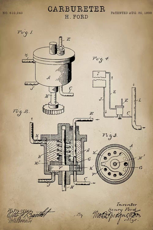 Ford "Carbureter" by PatentPrintStore wall art