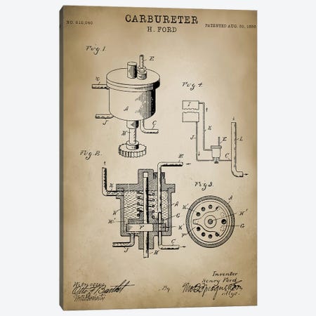 Ford "Carbureter" Canvas Print #PAT57} by PatentPrintStore Canvas Art