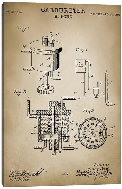 Ford "Carbureter" Canvas Art Print - PatentPrintStore