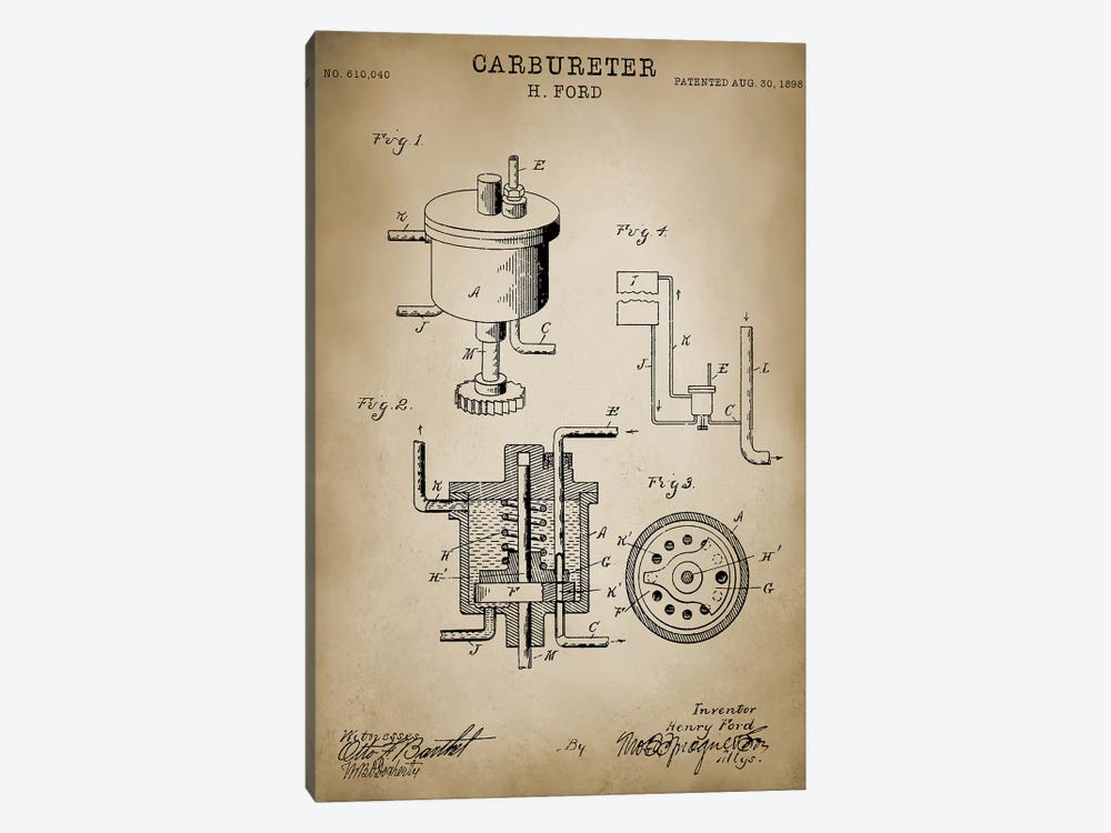 Ford "Carbureter" by PatentPrintStore 1-piece Canvas Art