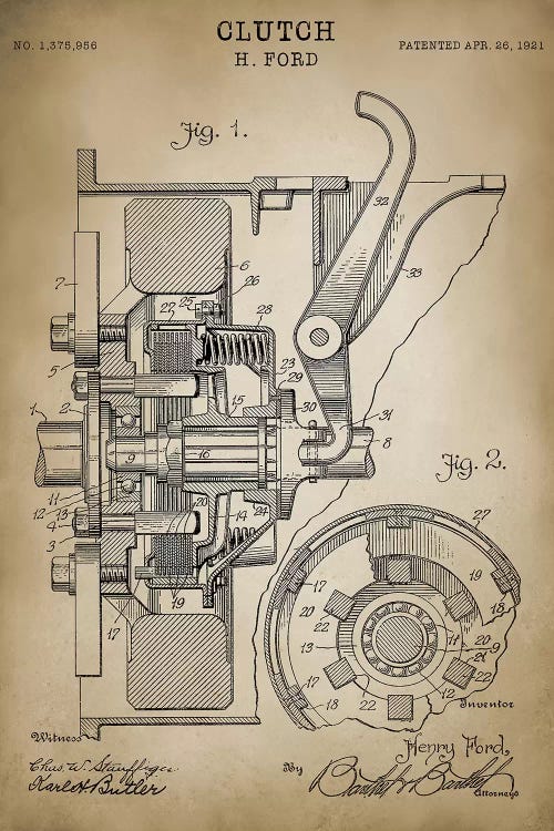 Ford Clutch by PatentPrintStore wall art