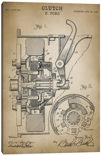 Ford Clutch Canvas Art Print - Blueprints & Patent Sketches