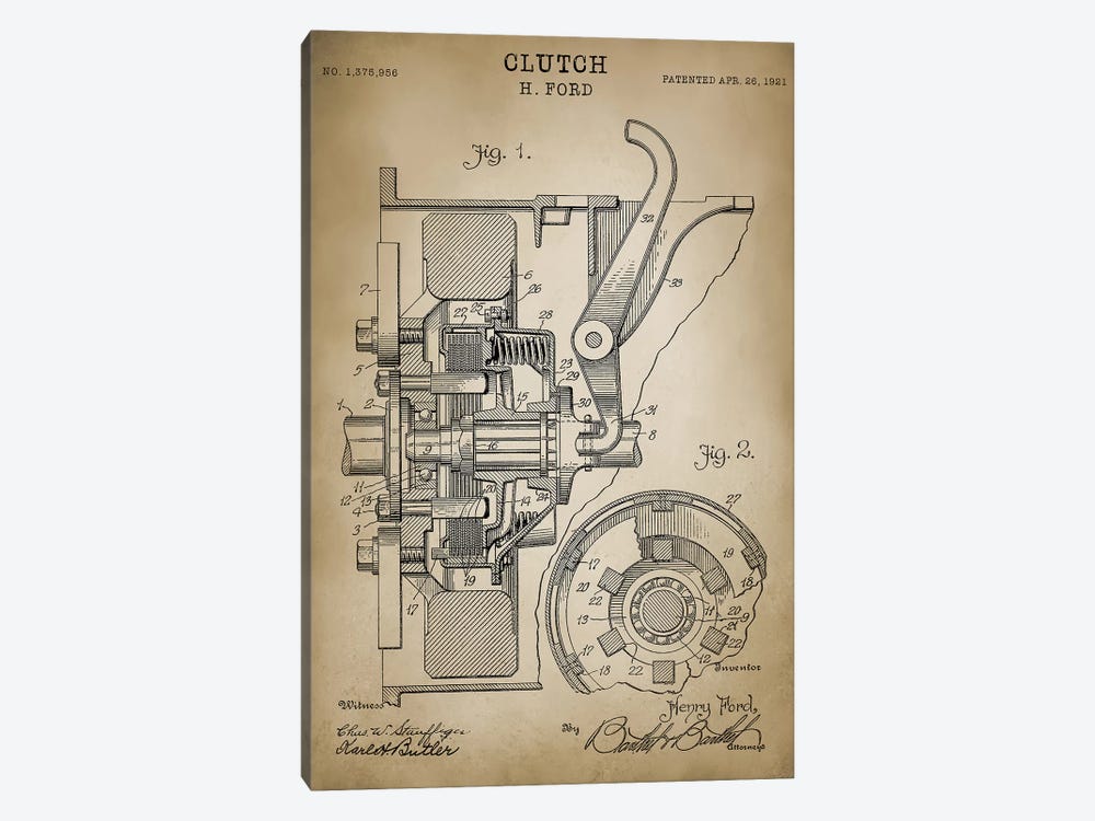 Ford Clutch by PatentPrintStore 1-piece Canvas Print