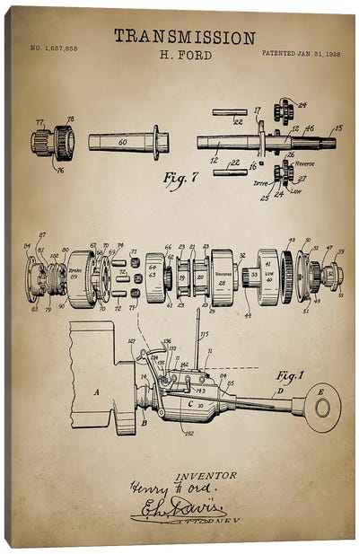 Ford Transmission, 1928 Canvas Art Print - Engineering & Machinery Blueprints