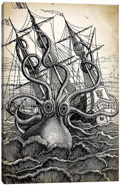 Kraken Canvas Art Print - Sea Life Art