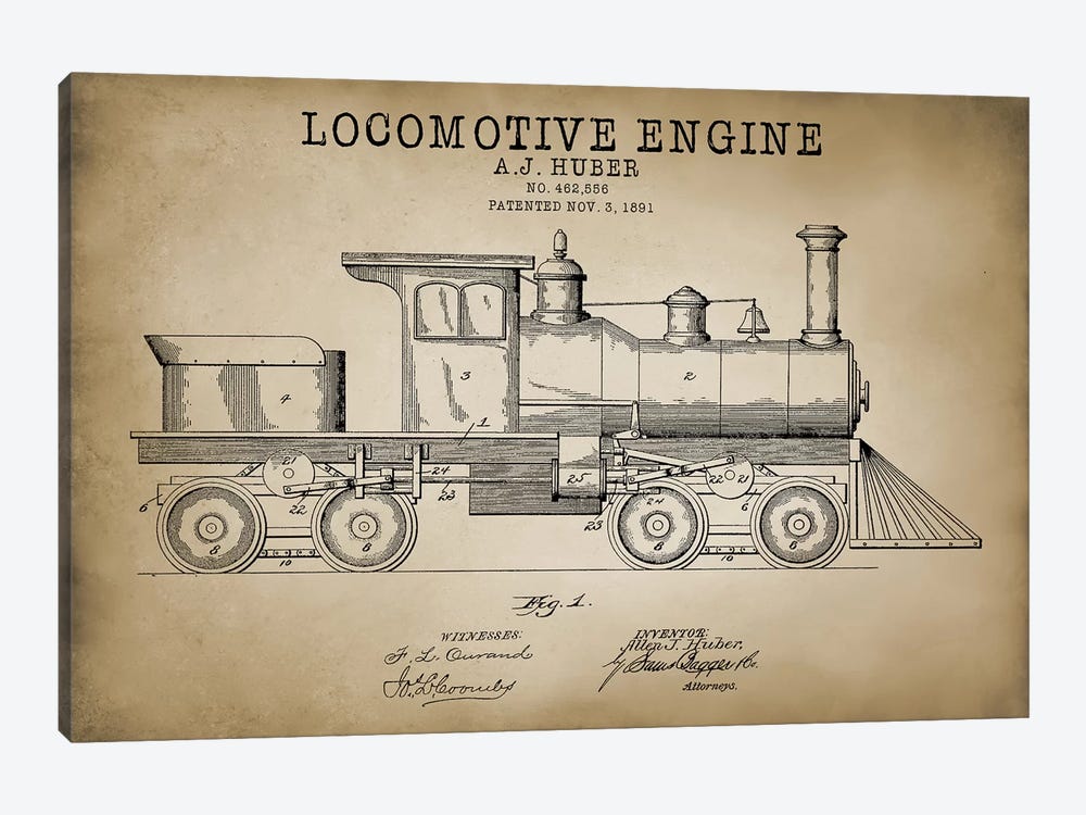 Locomotive Engine, 1891 by PatentPrintStore 1-piece Canvas Wall Art