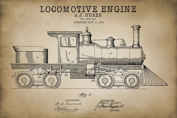 Trains: Locomotive Engine, 1891 by PatentPrintStore