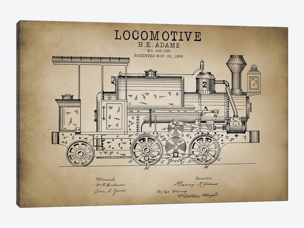 Locomotive, 1886 by PatentPrintStore 1-piece Canvas Print