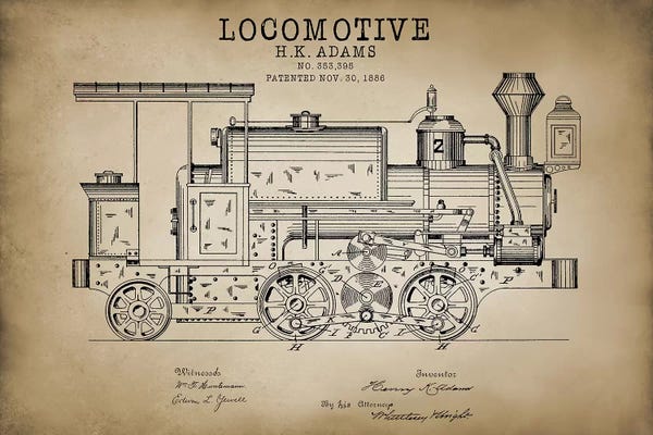 Engineering & Machinery Blueprints: Locomotive, 1886 by PatentPrintStore