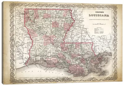 Louisiana Map, 1886 Canvas Art Print - American Décor