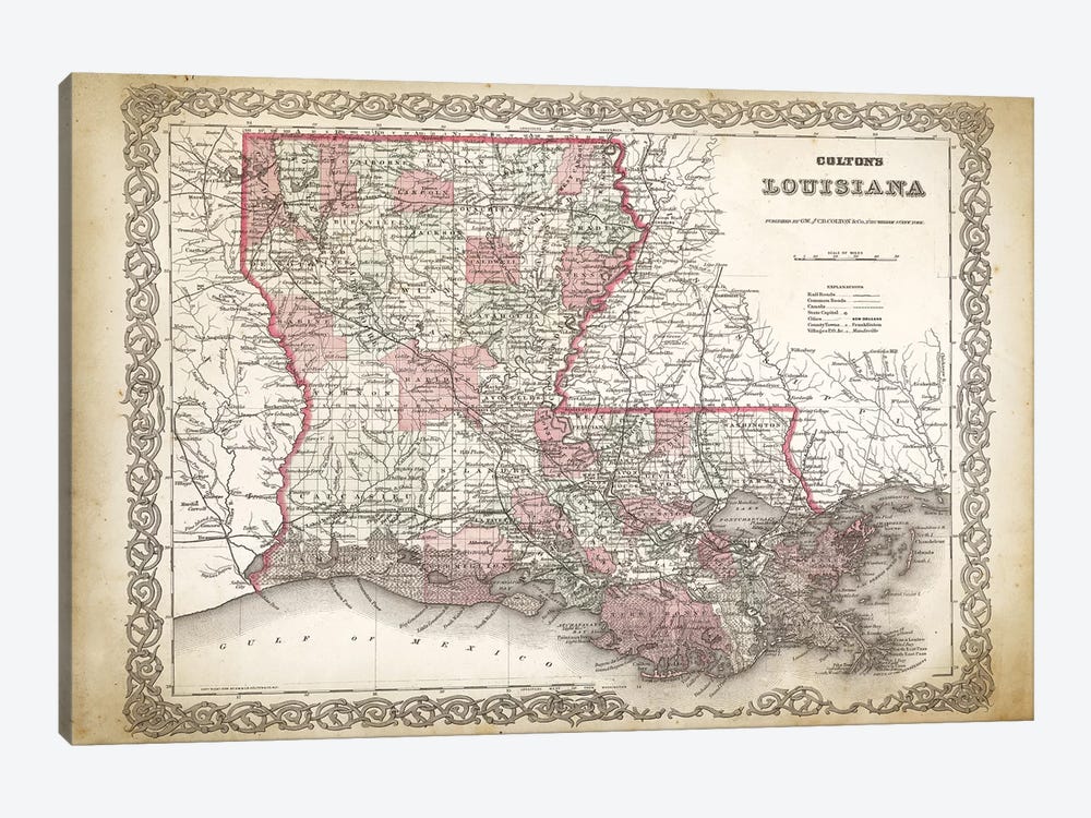 Louisiana Map, 1886 by PatentPrintStore 1-piece Canvas Art