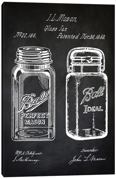Mason Glass Jar Canvas Art Print - PatentPrintStore