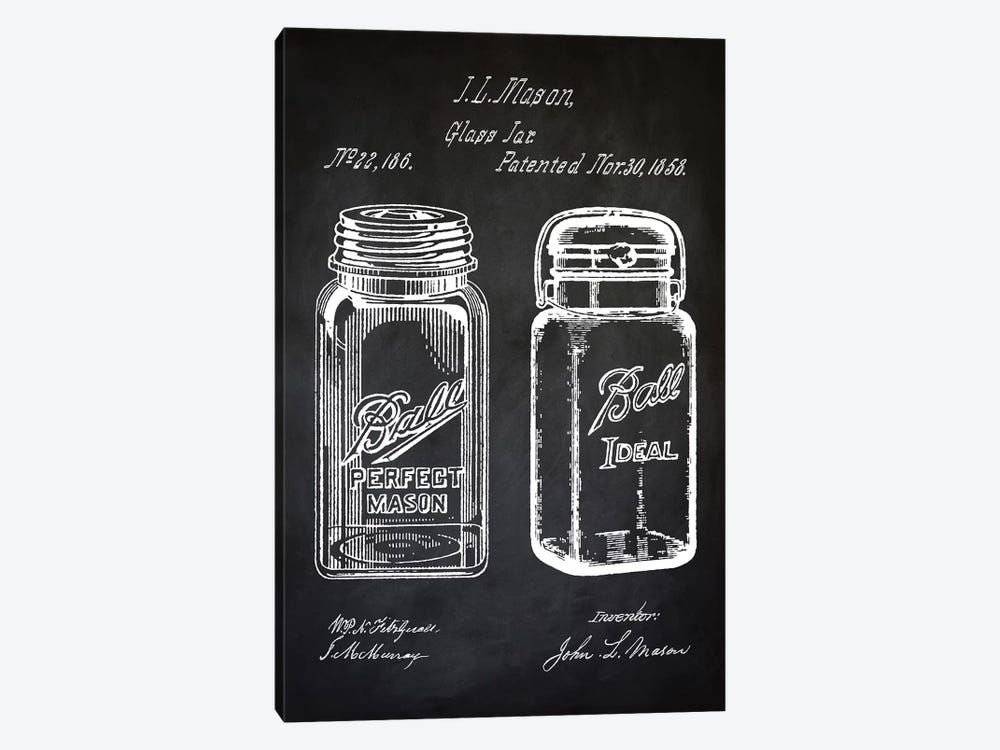 Mason Glass Jar by PatentPrintStore 1-piece Canvas Print