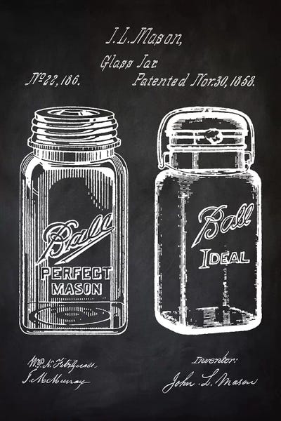 Modern Farmhouse Décor: Mason Glass Jar by PatentPrintStore