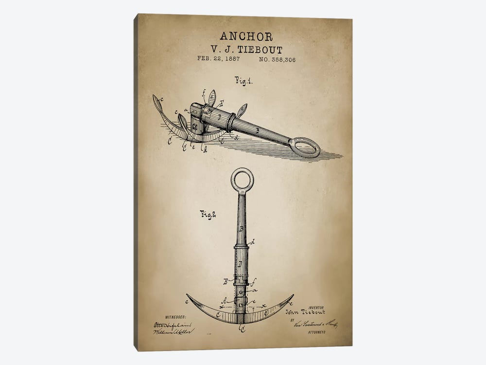 Nautical, Anchor by PatentPrintStore 1-piece Canvas Artwork
