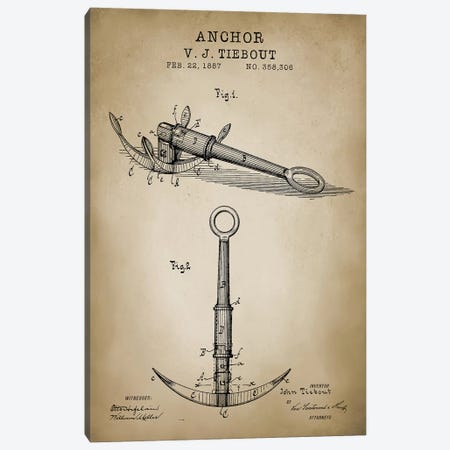 Nautical, Anchor Canvas Print #PAT95} by PatentPrintStore Canvas Wall Art