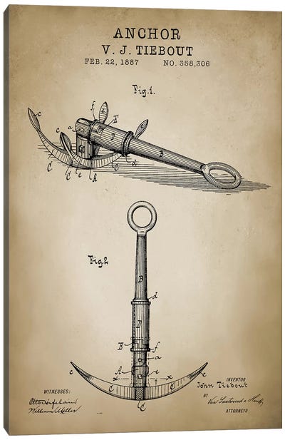 Nautical, Anchor Canvas Art Print - PatentPrintStore