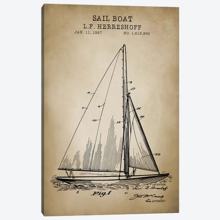 Nautical, Sailboat Canvas Print #PAT96} by PatentPrintStore Canvas Wall Art