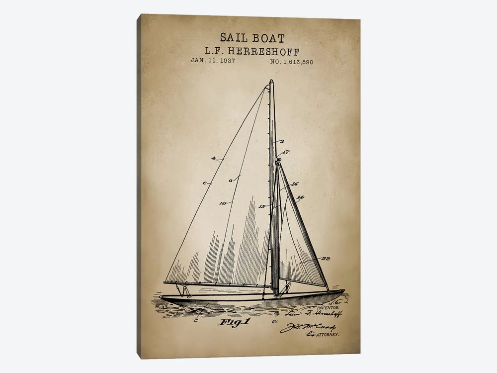 Nautical, Sailboat by PatentPrintStore 1-piece Art Print