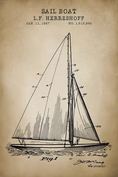 Nautical Blueprints: Nautical, Sailboat by PatentPrintStore