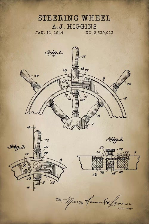 Nautical, Steering Wheel by PatentPrintStore wall art
