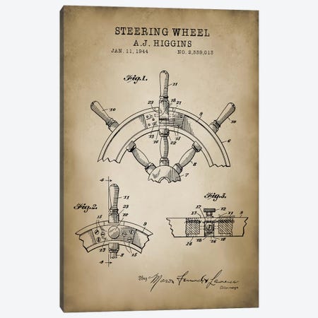 Nautical, Steering Wheel Canvas Print #PAT97} by PatentPrintStore Canvas Artwork