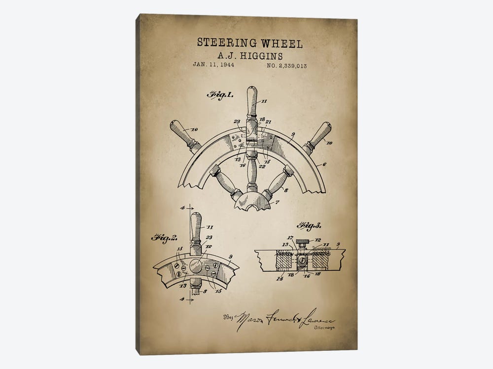 Nautical, Steering Wheel by PatentPrintStore 1-piece Canvas Art