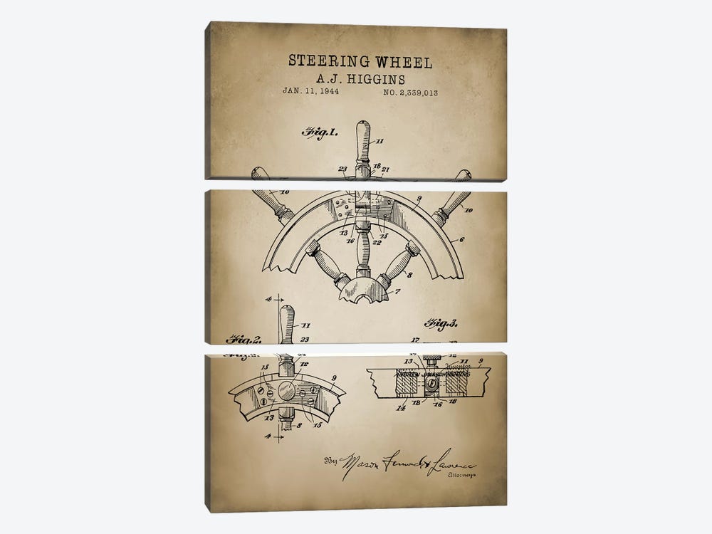 Nautical, Steering Wheel by PatentPrintStore 3-piece Canvas Art
