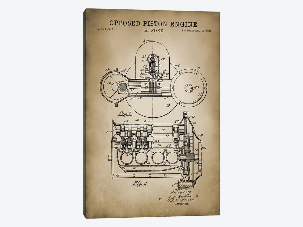 Opposed-Piston Engine by PatentPrintStore 1-piece Canvas Art